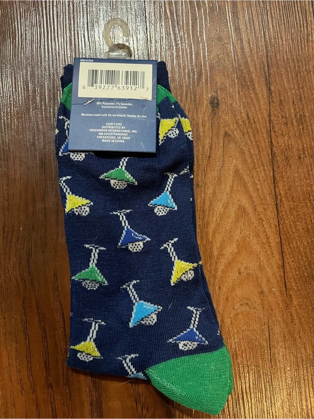 Men’s Navy Novelty Martini Cocktail Socks - Blue/Green/Yellow